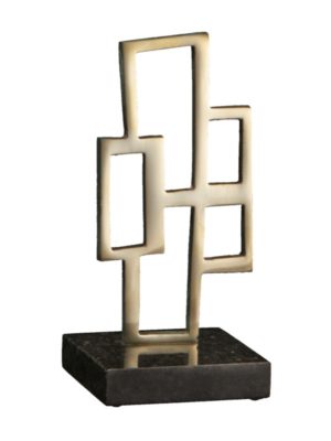 Troféu de integração em metal dourado com design de quadrados interligados, representando a união e colaboração entre equipes.